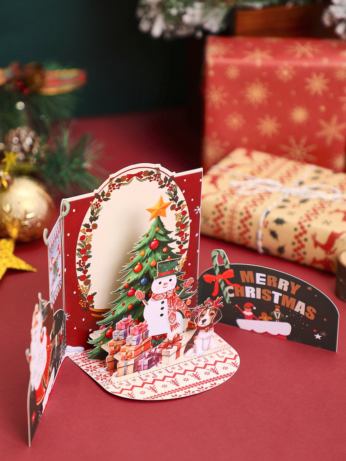 Christmas Snowman Christmas Tree Arch 3D Pop Up Card