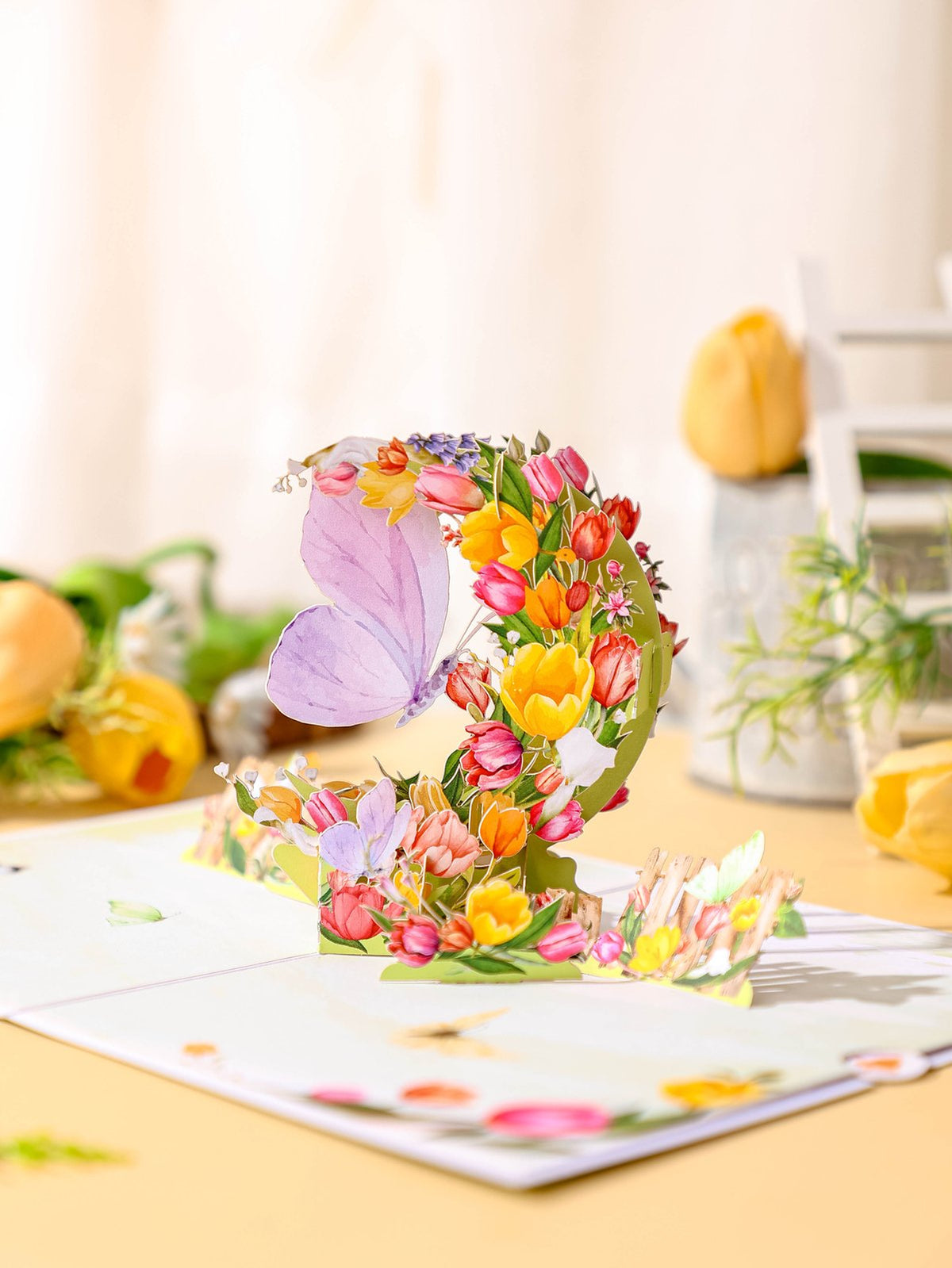 Tulip Butterfly Crescent Moon Greeting Card