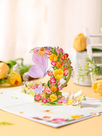 Tulip Butterfly Crescent Moon Greeting Card