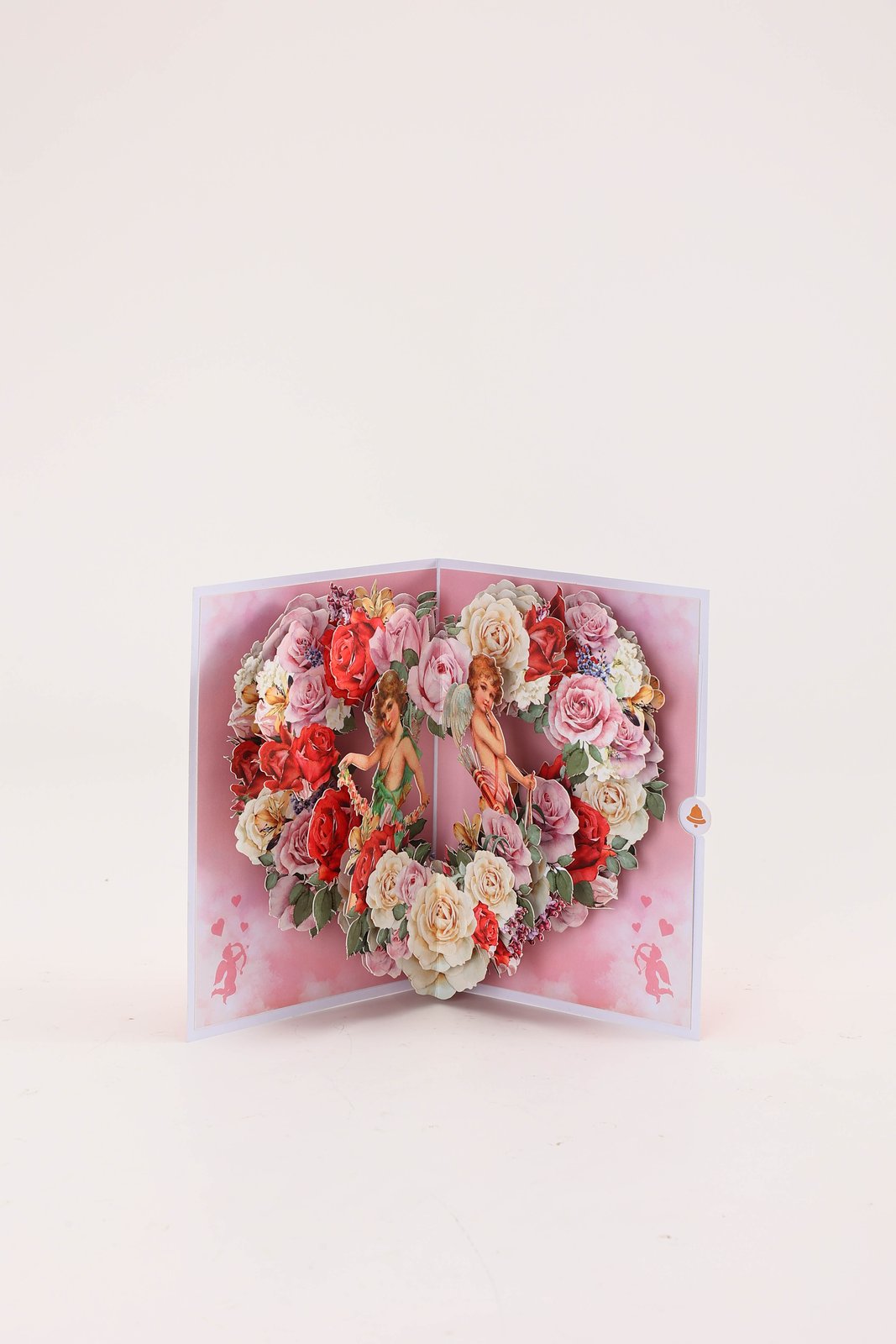 Vintage Angel Heart Floral Wreath Pop Up Card