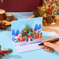 Santa Claus Trumpet Flip Pop Up Card Light Blue