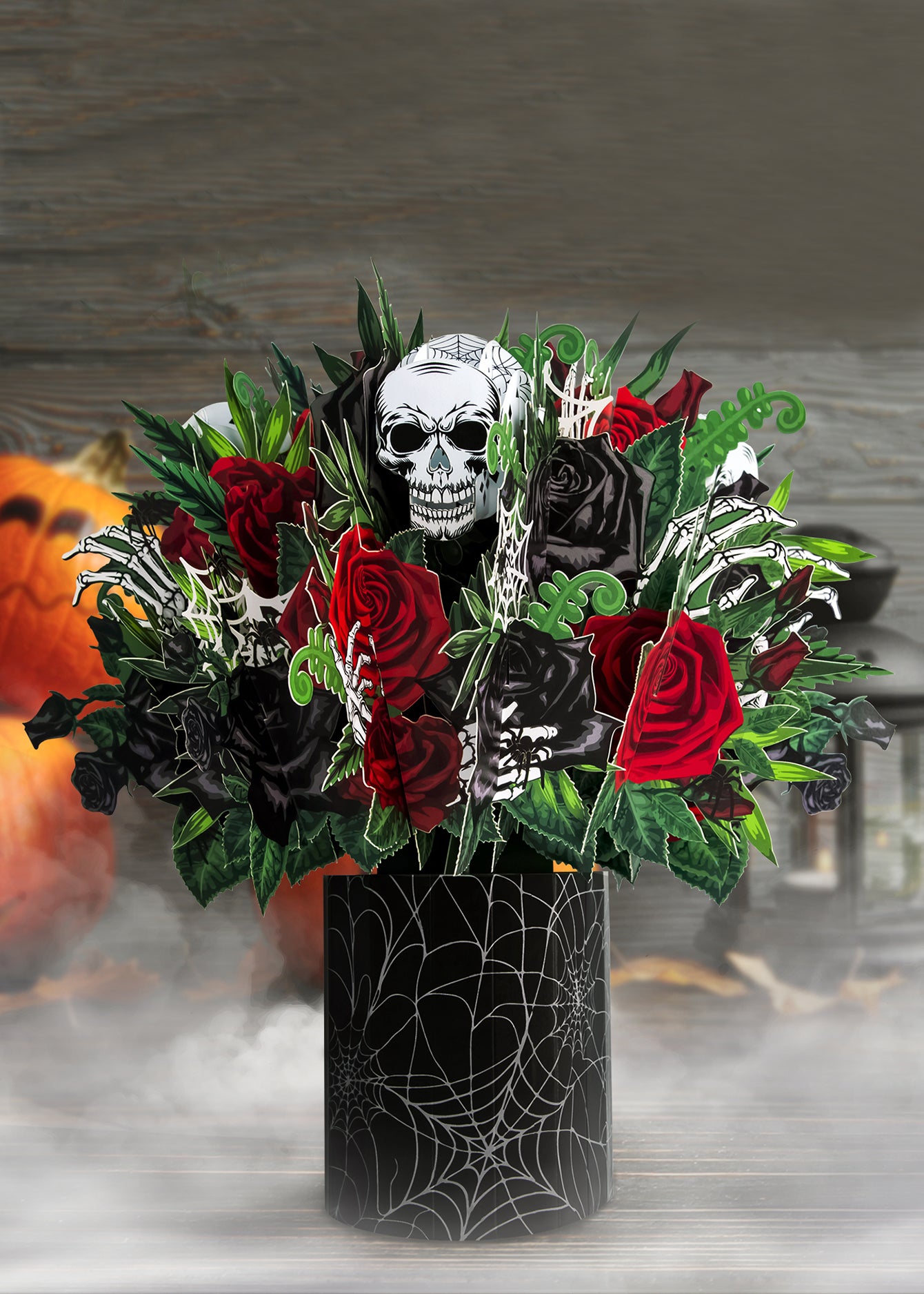 Factory Price Gothic Skull & Rose 3D Pop-Up Card Dark Floral 3D Flower Bouquet Greeting Card