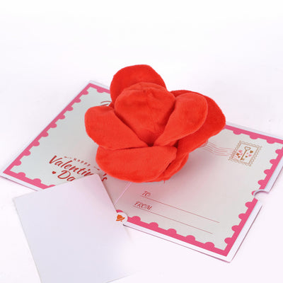 Wholesale Supplier Plush Rose Valentine's Day 3D Pop-Up Greeting Card Romantic Soft Gift